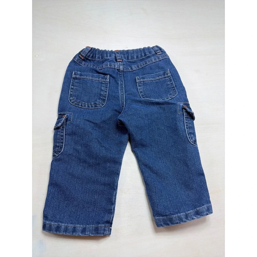 OshKosh B'gosh Baby Boy Cargo Jeans Medium Wash Denim Elastic Waist 12M